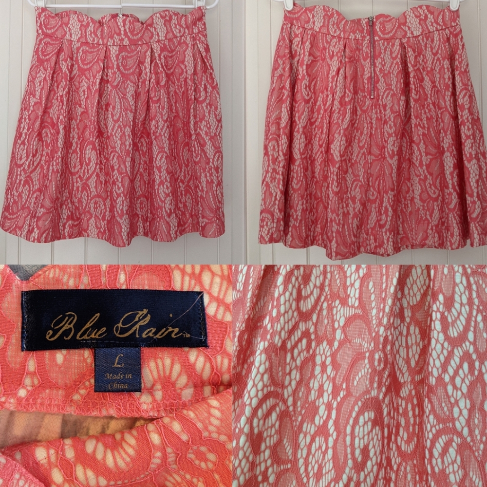 Blue Rain | Scalloped Waist Pink Lace Overlay Skirt